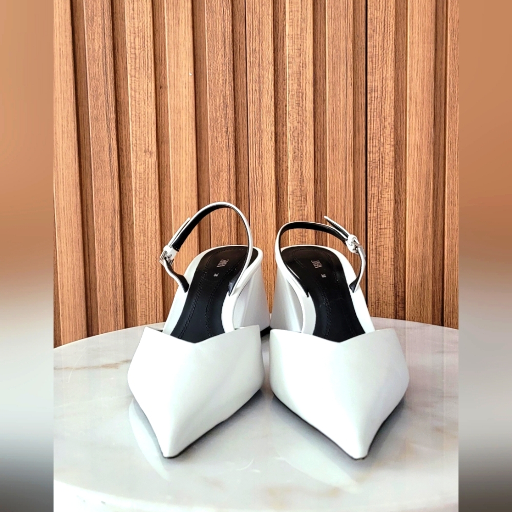 Zara White Slingback Heels - Picture 5 of 9